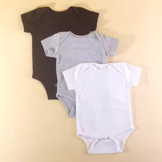 Korte Mouw Baby Romper - Effen Witte Katoenen Babybodysuit